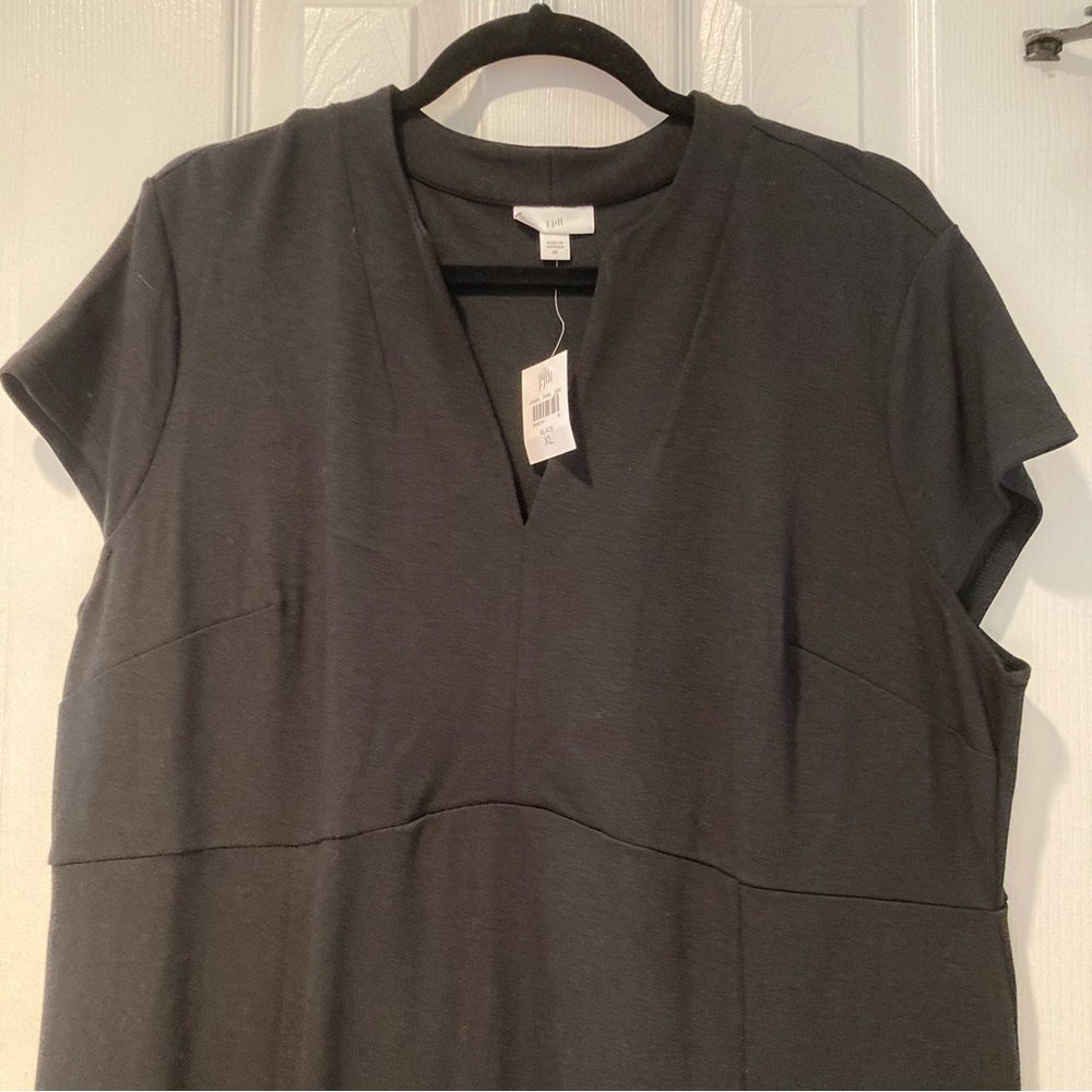 J. Jill Black Midi Dress with V-Notch - Picture 2 of 6